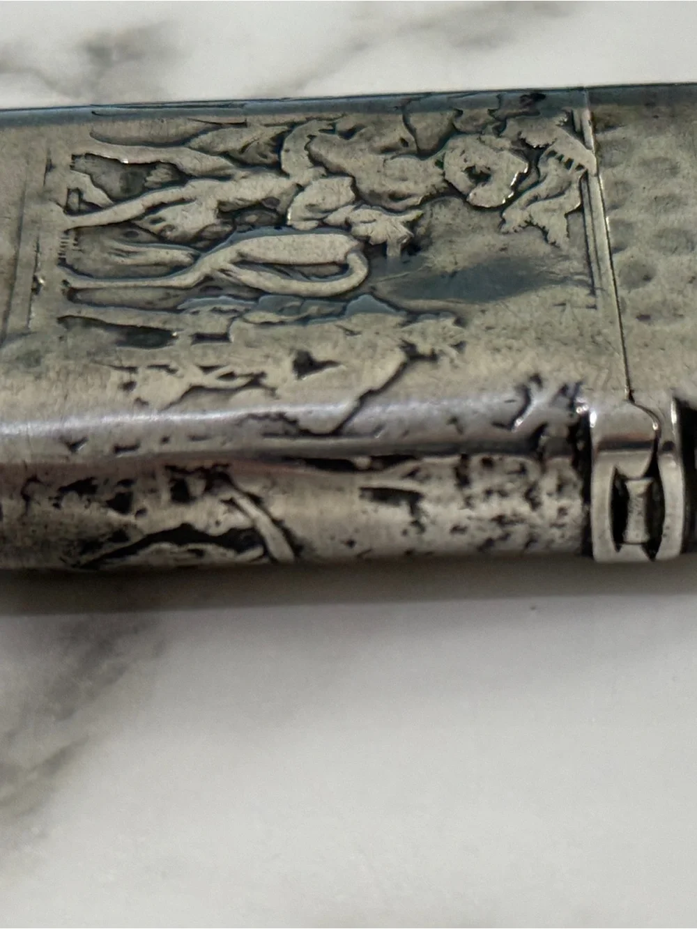 Antique Gorham Sterling Silver matchsafe Vesta c 1884 acid etched horse hunt fox